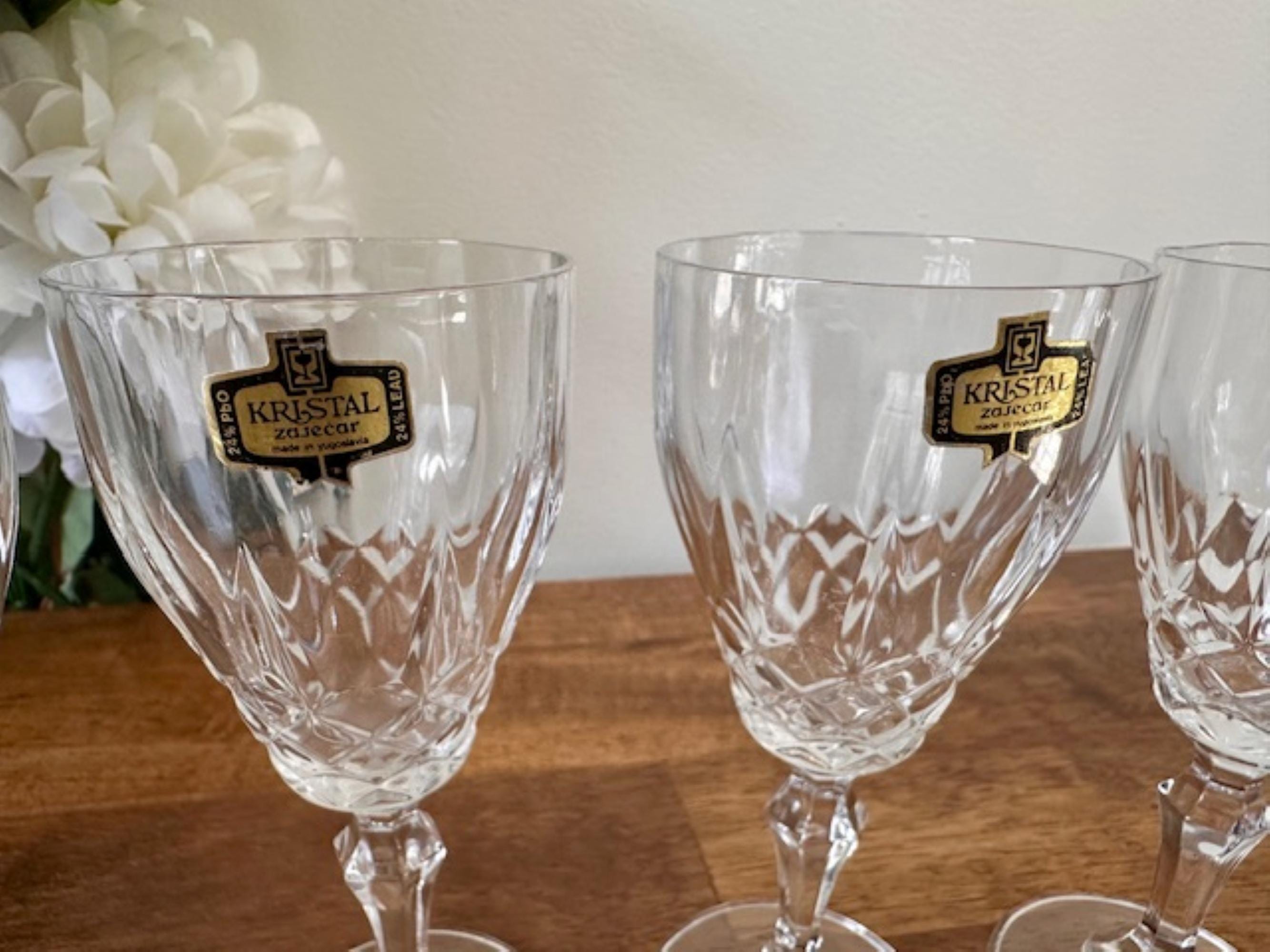 lead crystal (26%)グラス ペアー ユーゴスラビア製 Vintage Kristal Zajecar Crystal Wine Glasses Set of 4 Made in
