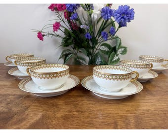 Theodore Haviland Limoges France Tea Cups and Saucers Green Gilt
