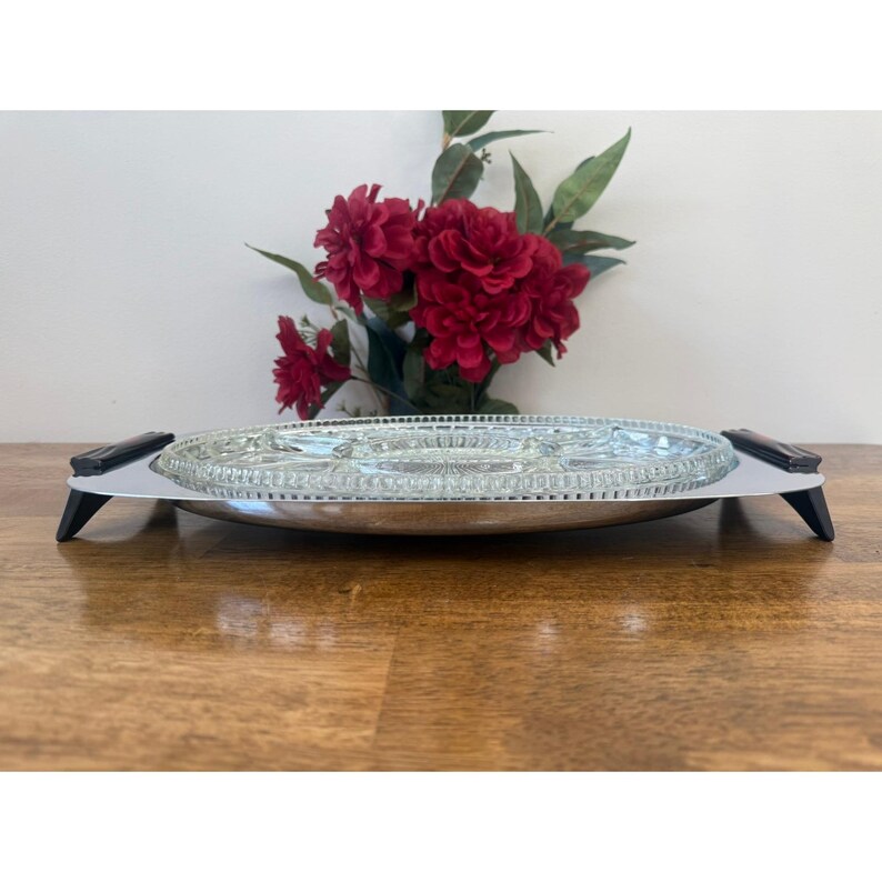 Vintage Gourmates Glo-Hill Canada Atomic Tray Chrome Platter Ruby Handles MCM image 2