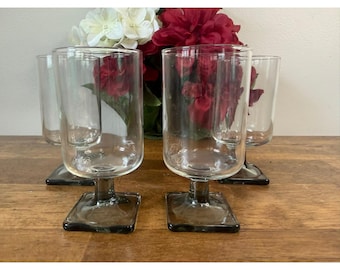 Federal Glass Nordic Grey Smoke Goblets Mid Century Modern Wine Glasses Set of 4