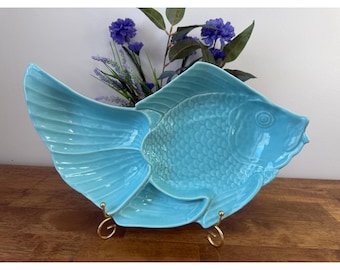Vintage Ball Jae California Turquoise Fish Platter Mid Century Ceramic Coastal