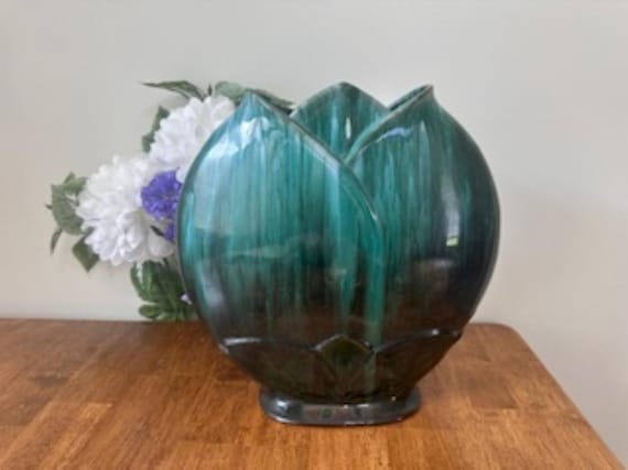 ブルーマウンテンポタリー 大型ドリップ釉薬花瓶 グリーン ブラック