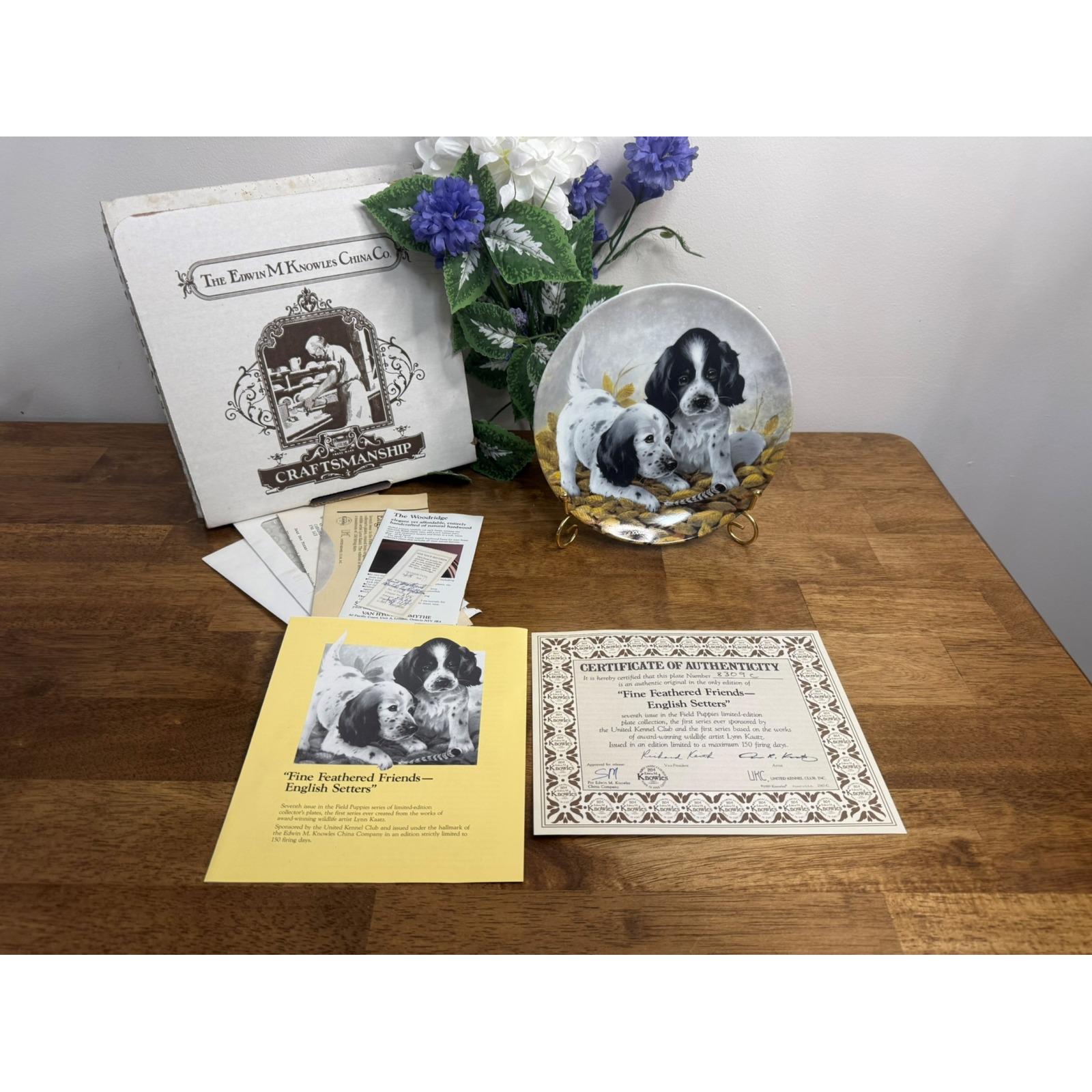 Vintage Knowles Field Puppies Plate English Setters Dog Box COA