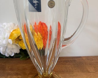Macryl Bohemia Crystal Pitcher 24% Lead Czech Glass Vintage Yellow