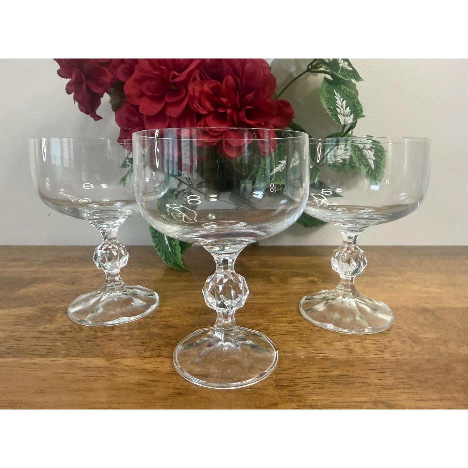 Bohemia Glass 12個セット Vintage Bohemia Crystal Claudia Coupe Glasses Faceted Stem Set