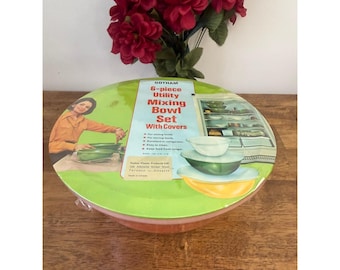 Vintage Gotham Utility Mixing Bowl Set With Covers Canadian Retro Kitchenware
