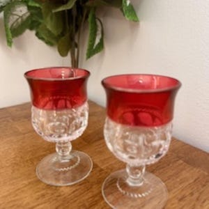 Vintage Ruby Flash Goblets – Set of 2 | Elegant Pressed Glass Stemware