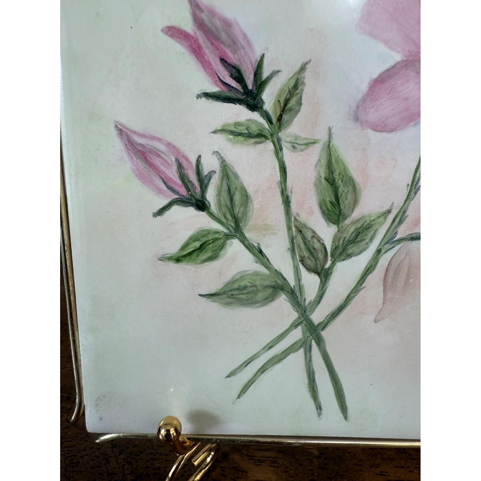 Vintage H&R Johnson England Ceramic Tile Trivet Hot Pad Pink Rose