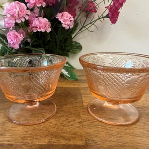 Federal Glass Normandie Pink Depression Glass Sherbet Dishes Vintage Footed Dessert Cups 1930s Bouquet and Lattice Pattern