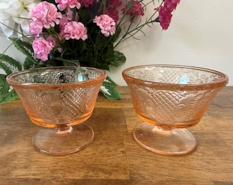 Federal Glass Normandie Pink Depression Glass Sherbet Dishes Vintage Footed
