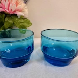 Vintage cobalt turquoise lowball cocktail glasses mid-century barware modern glass set