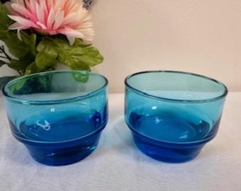 Vintage cobalt turquoise lowball cocktail glasses mid-century barware modern glass set