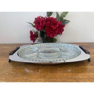 Vintage Gourmates Glo-Hill Canada Atomic Tray Chrome Platter Ruby Handles MCM image 1