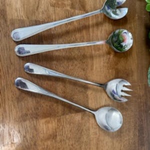 Vintage Stainless Steel Serving Utensil Set – Elegant Mixed Pattern Salad & Buffet Spoons and Forks