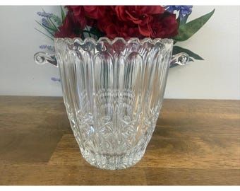 Vintage Glass Ice Bucket Scroll Handles BarwareMCM Champagne Wine Cooler