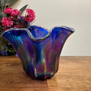 Vintage Kobalt-Blau Glasschüssel Rüschenrand Art Deco Herzstück