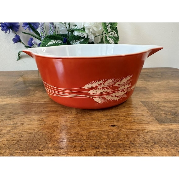 Vintage Pyrex Autumn Harvest Wheat Mixing Bowl Orange With White