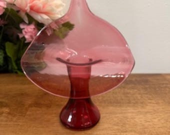 Jarrón vintage de cristal color arándano con forma de lirio de los valles, soplado a mano, de arte en vidrio, decoración MCM