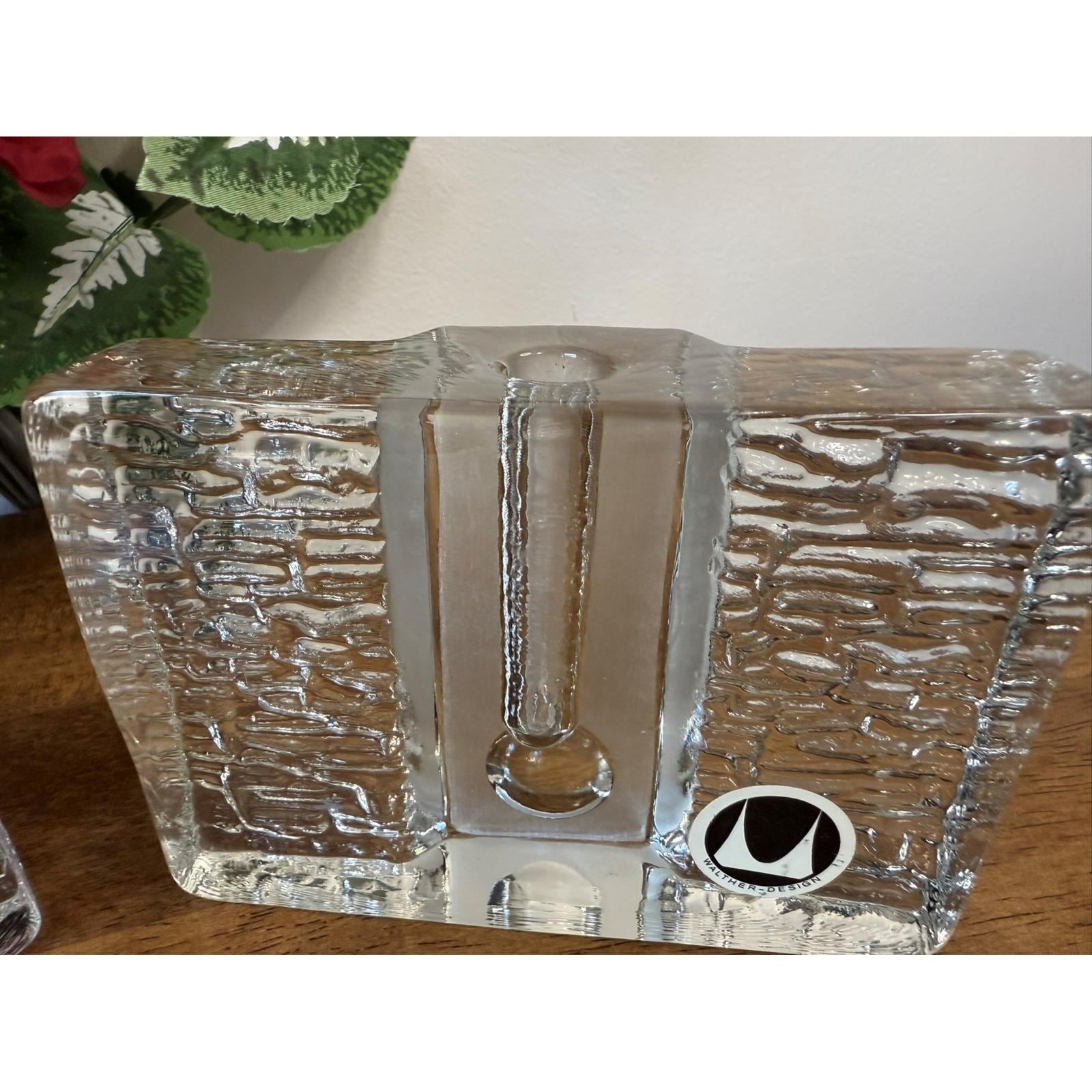 Walther Design Glass Candle Holders – Textured Block Art Glass