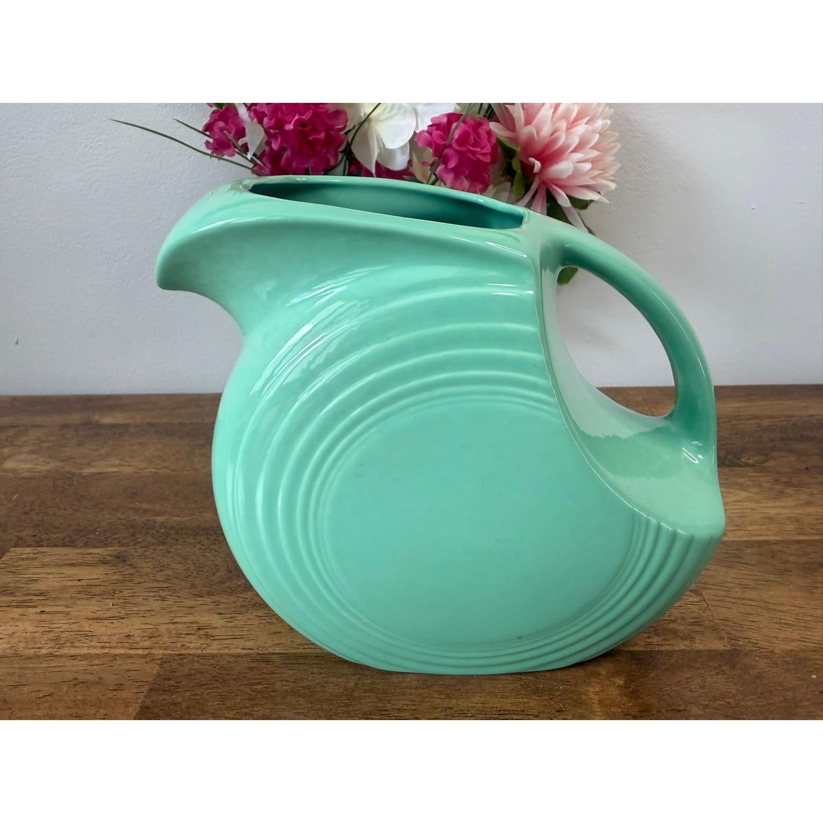 Vintage Fiesta Turquoise Disc Pitcher 64 Ounce Art Deco Ring