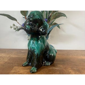 Vintage Blue Mountain Pottery Poodle Canadian Art Green Drip Glaze Dog Figurine