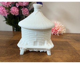 Antique Portieux Vallerysthal Milk Glass Beehive Honey Pot Covered