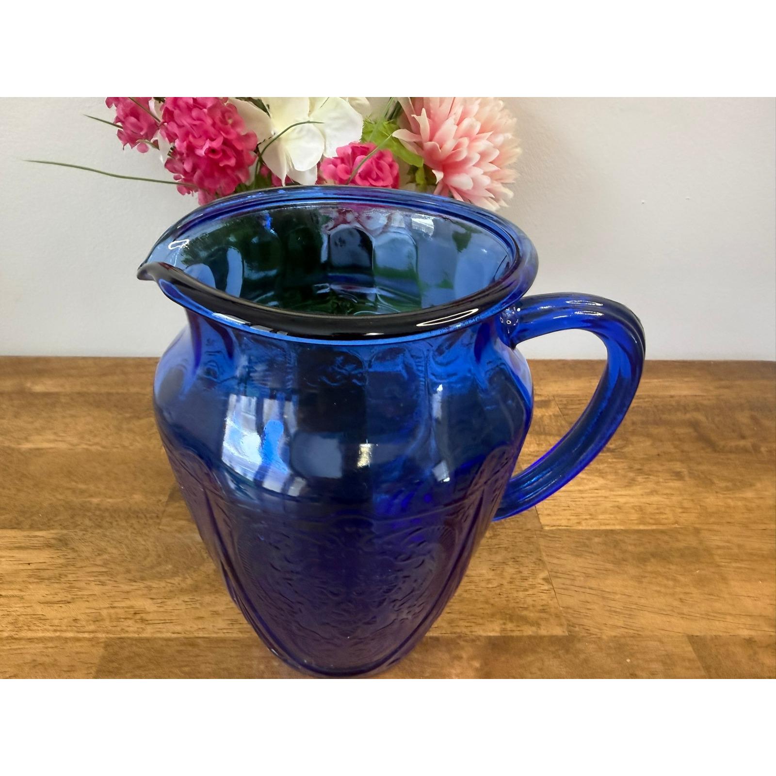 Rare Vintage Hazel Atlas Royal Lace Cobalt Blue Pitcher 64 Oz