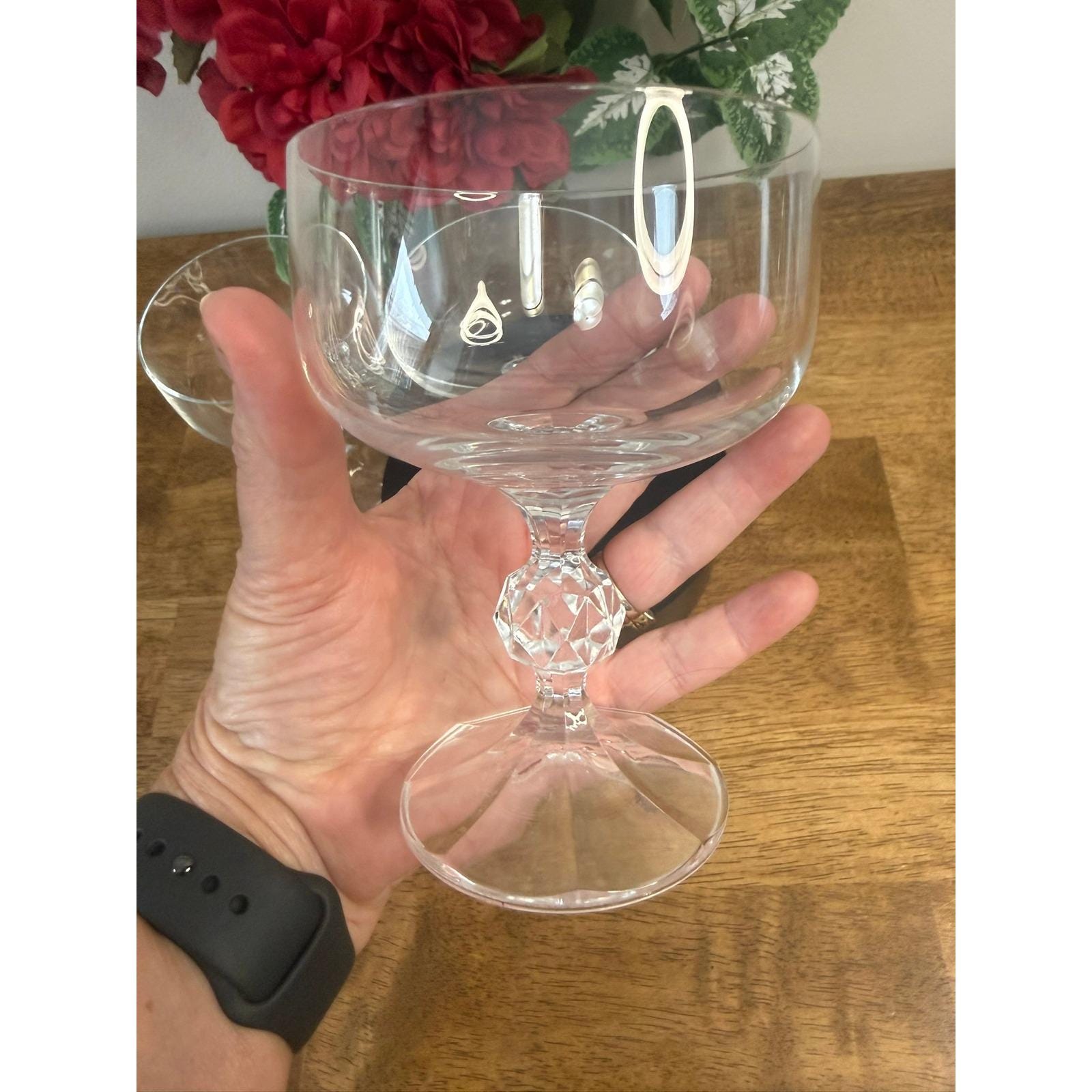 Vintage Bohemia Crystal Claudia Coupe Glasses Faceted Stem Set