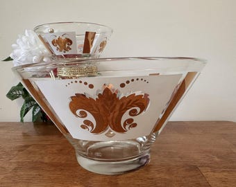 Vintage Hazel-atlas Chip and Dip Set Gold Fleur-de-lis Mid Century