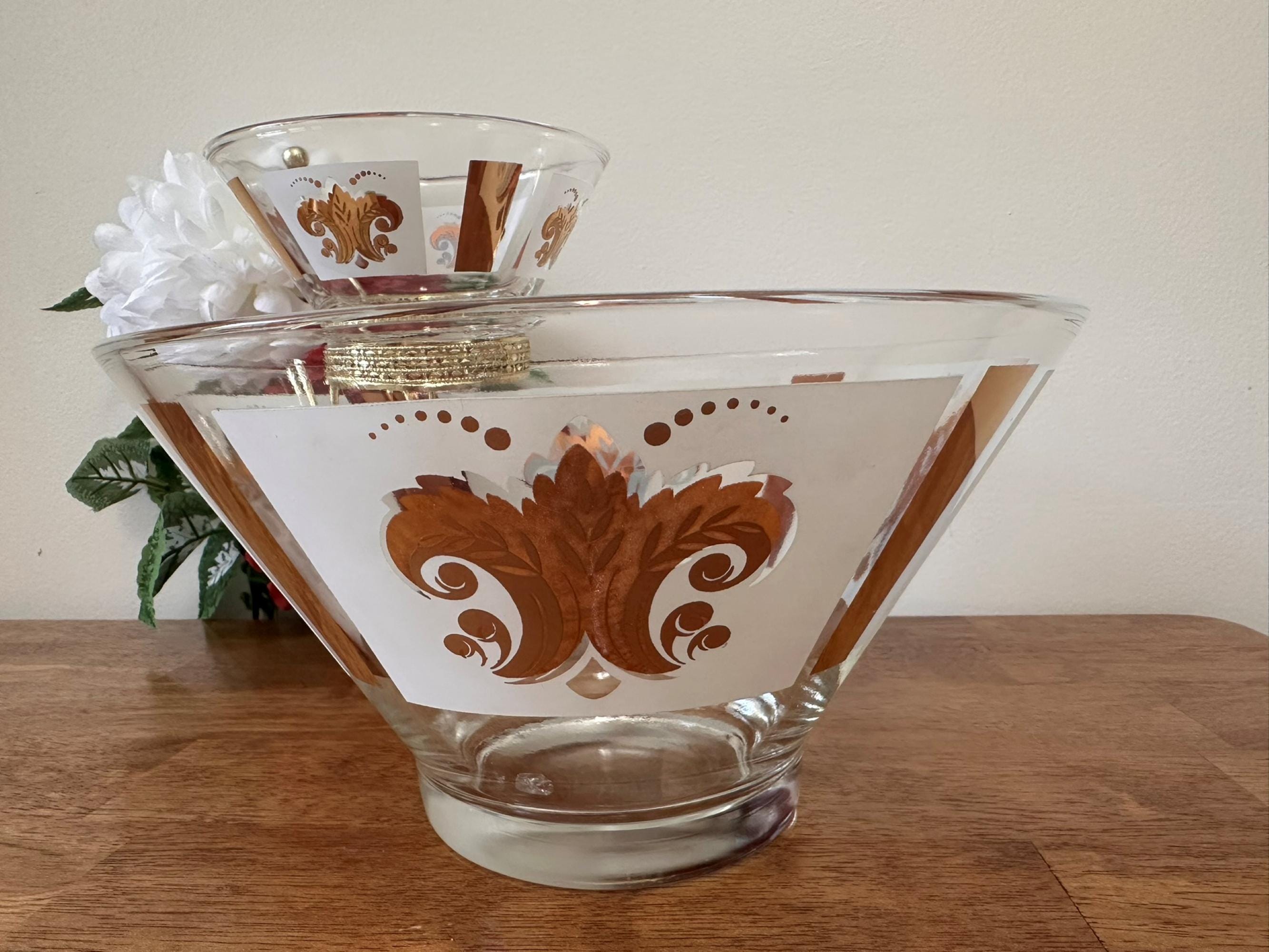 Vintage Hazel-atlas Chip and Dip Set Gold Fleur-de-lis Mid Century