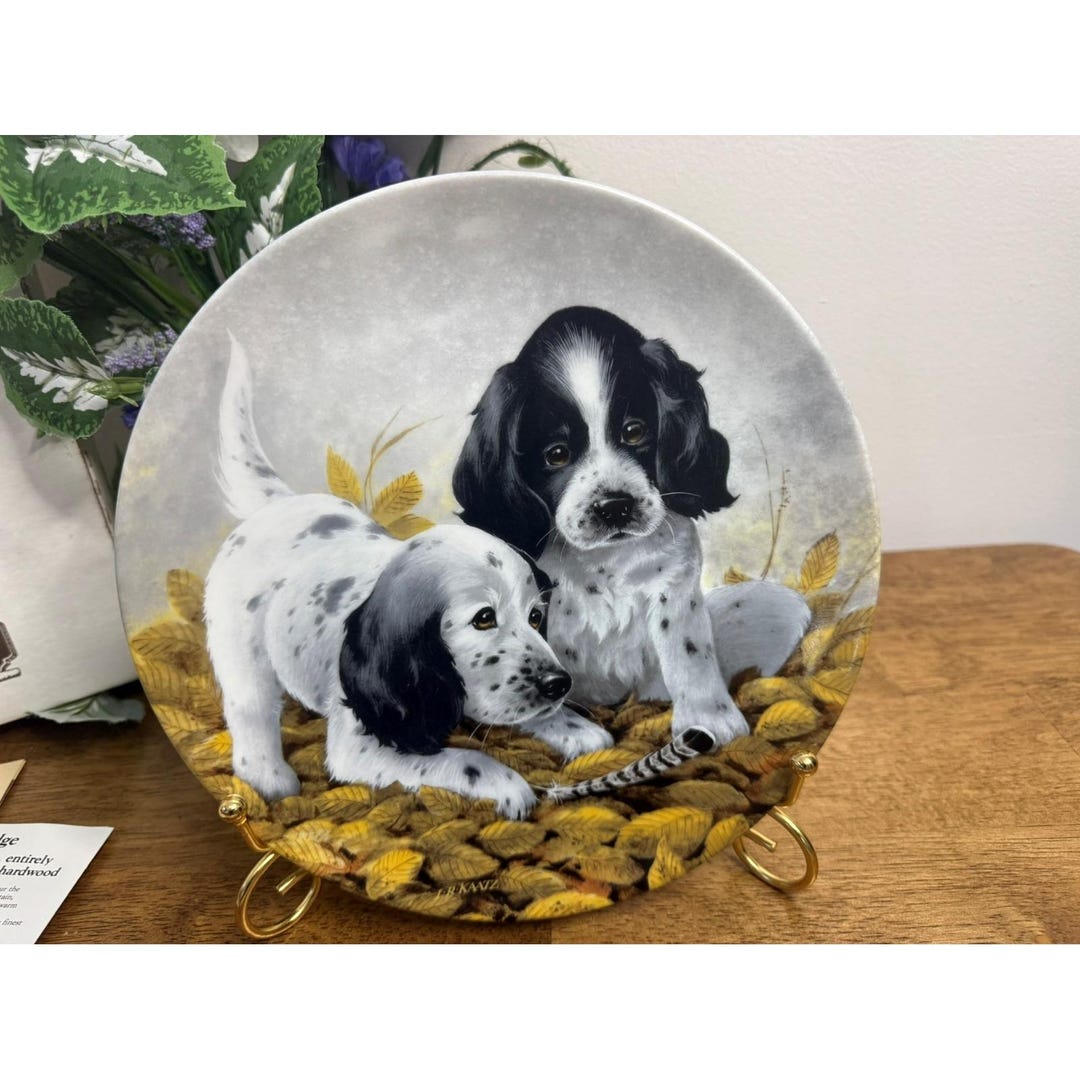 Vintage Knowles Field Puppies Plate English Setters Dog Box COA