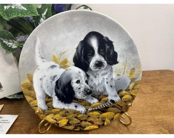 Vintage Knowles Field Puppies Plate English Setters Dog Box COA