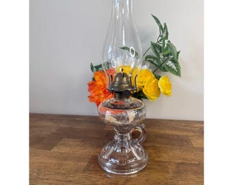Vintage UV Reactive Pressed Glass Oil Lamp Banner Burner Pedestal