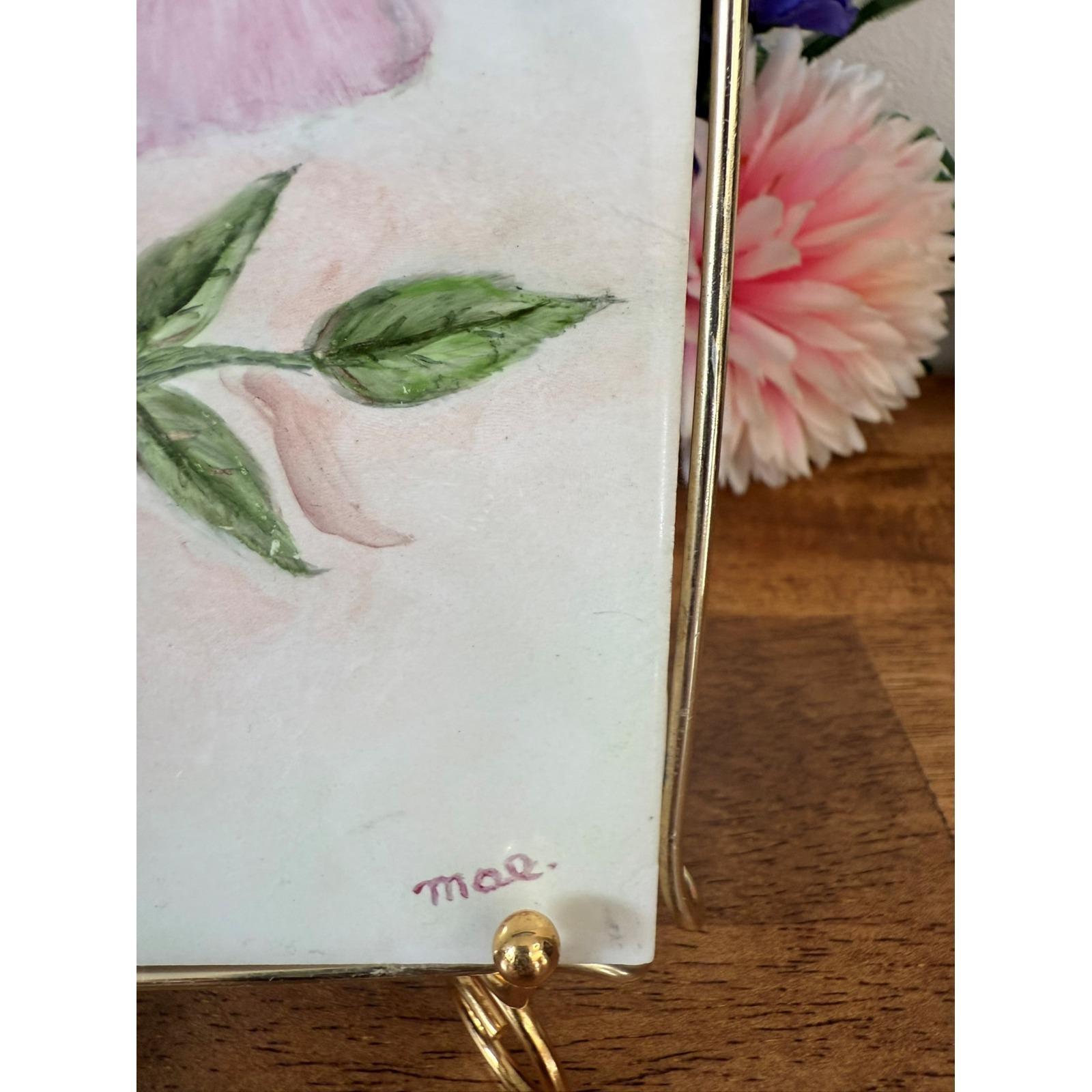 Vintage H&R Johnson England Ceramic Tile Trivet Hot Pad Pink Rose