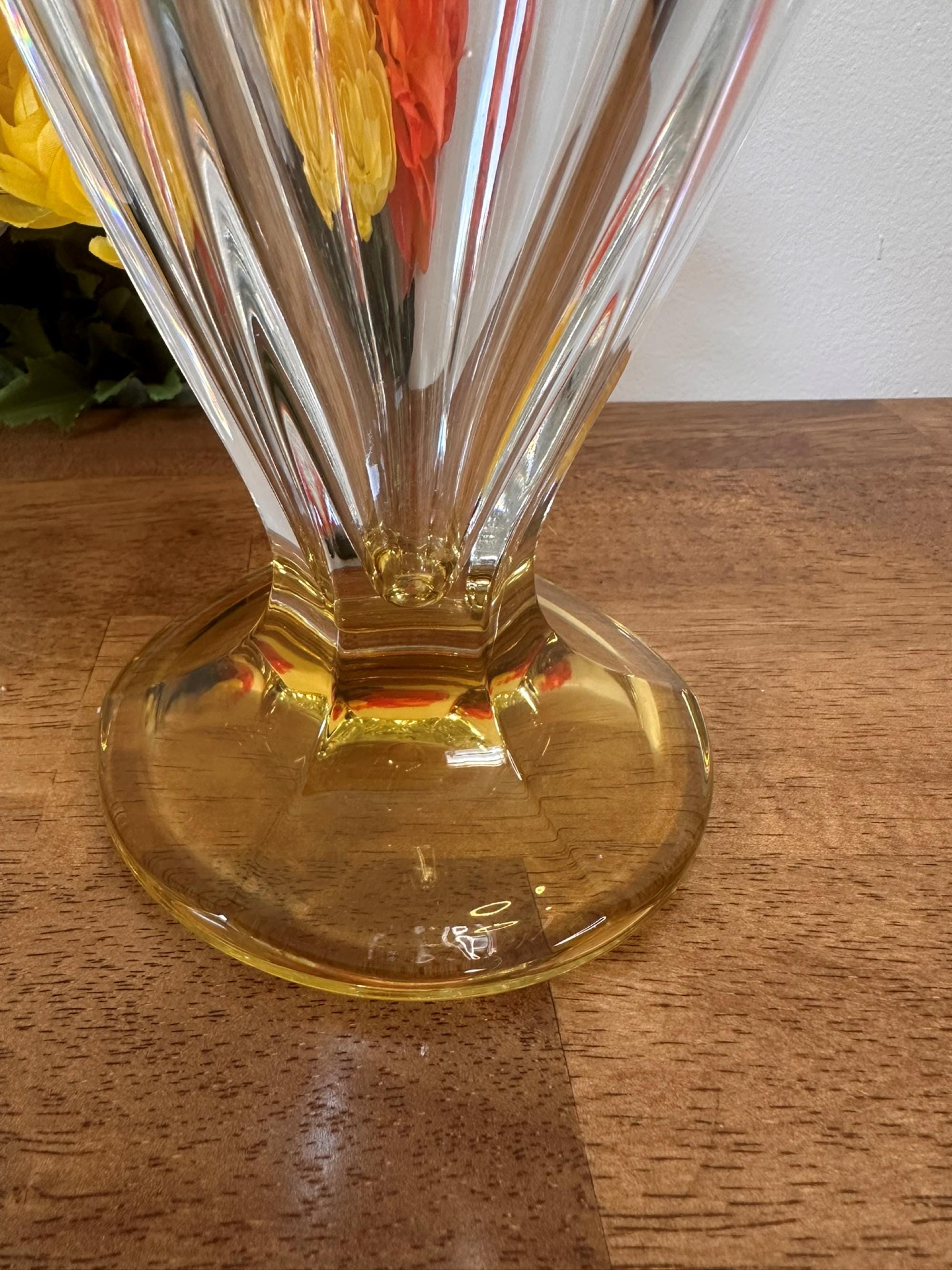 Macryl Bohemia Crystal Pitcher 24% Lead Czech Glass Vintage Yellow