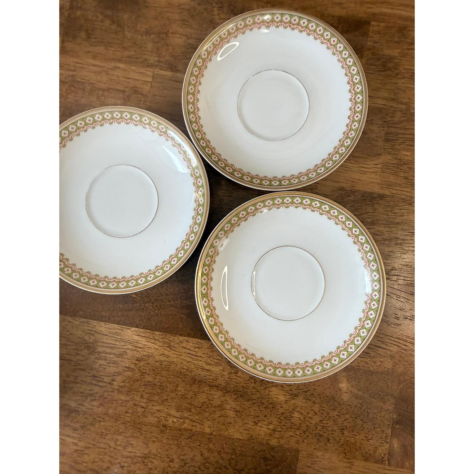 Theodore Haviland Limoges France Tea Cups and Saucers Green Gilt