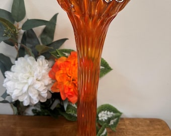 Fenton Rustic Marigold Carnival Glass Vase Candy Ribbon Edge Large