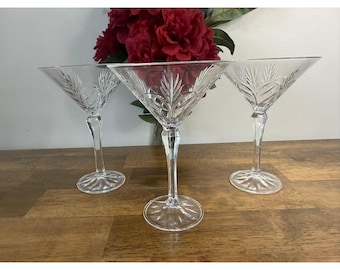 Copas de martini de cristal vintage Fifth Avenue, estilo cristal tallado, tallo largo.