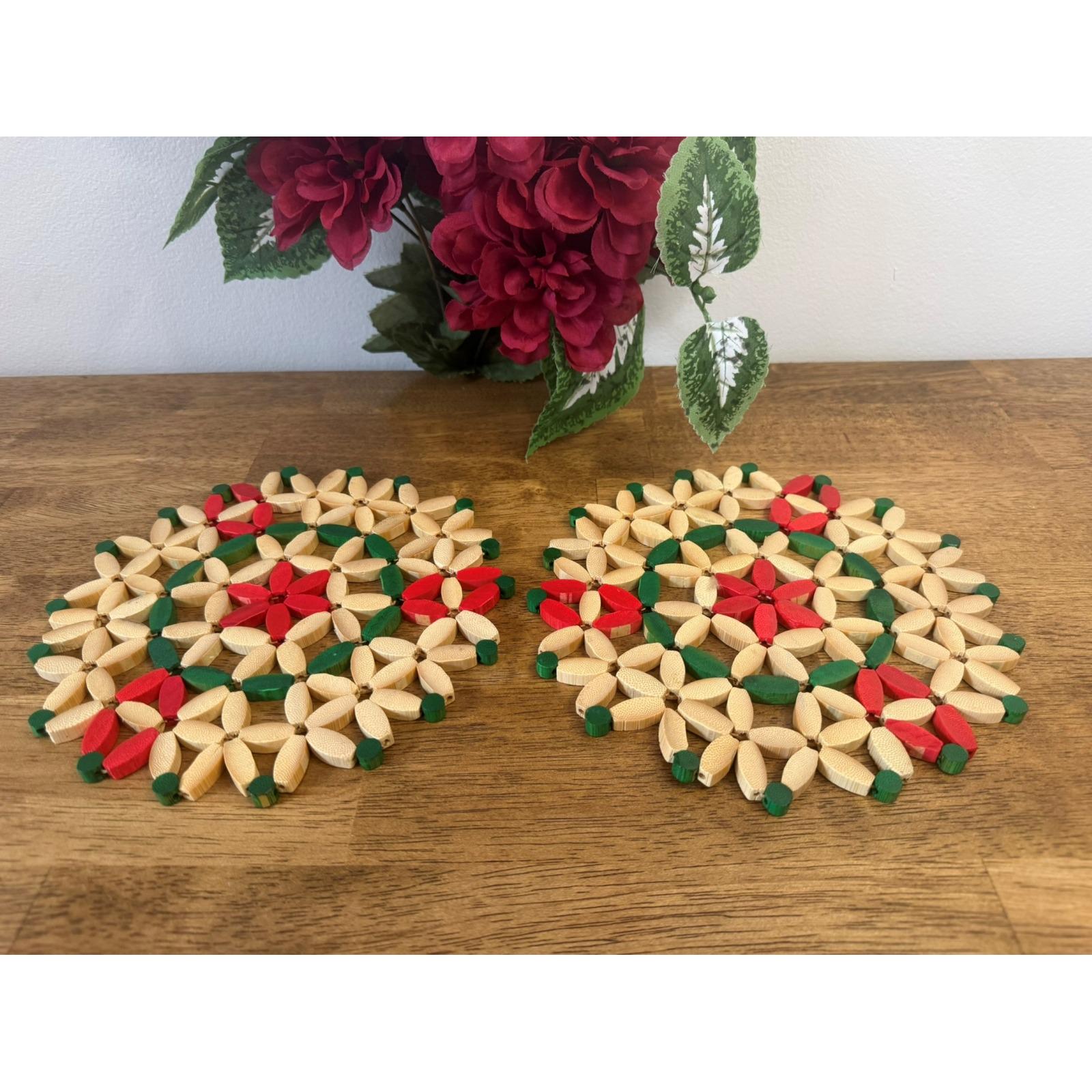 Vintage Wooden Christmas Trivets Set – Red Green Mid Century