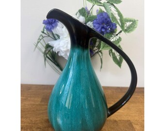 Vintage Blue Mountain Pottery Teal Drip Glaze Pitcher Ewer Canada Retro Decor