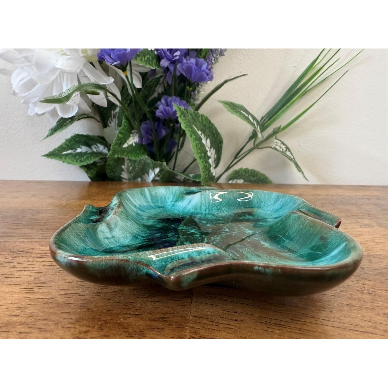 Blue Mountain Pottery Ashtray Green Drip Glaze Ceramic MCM
