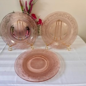 KIG Indonesia Piatti a traliccio in vetro rosa vintage Fleur de Lis, set di 3