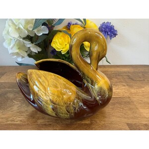 Vintage Blue Mountain Pottery Swan Planter Harvest Drip Glasyr Retro Skål Trädgård