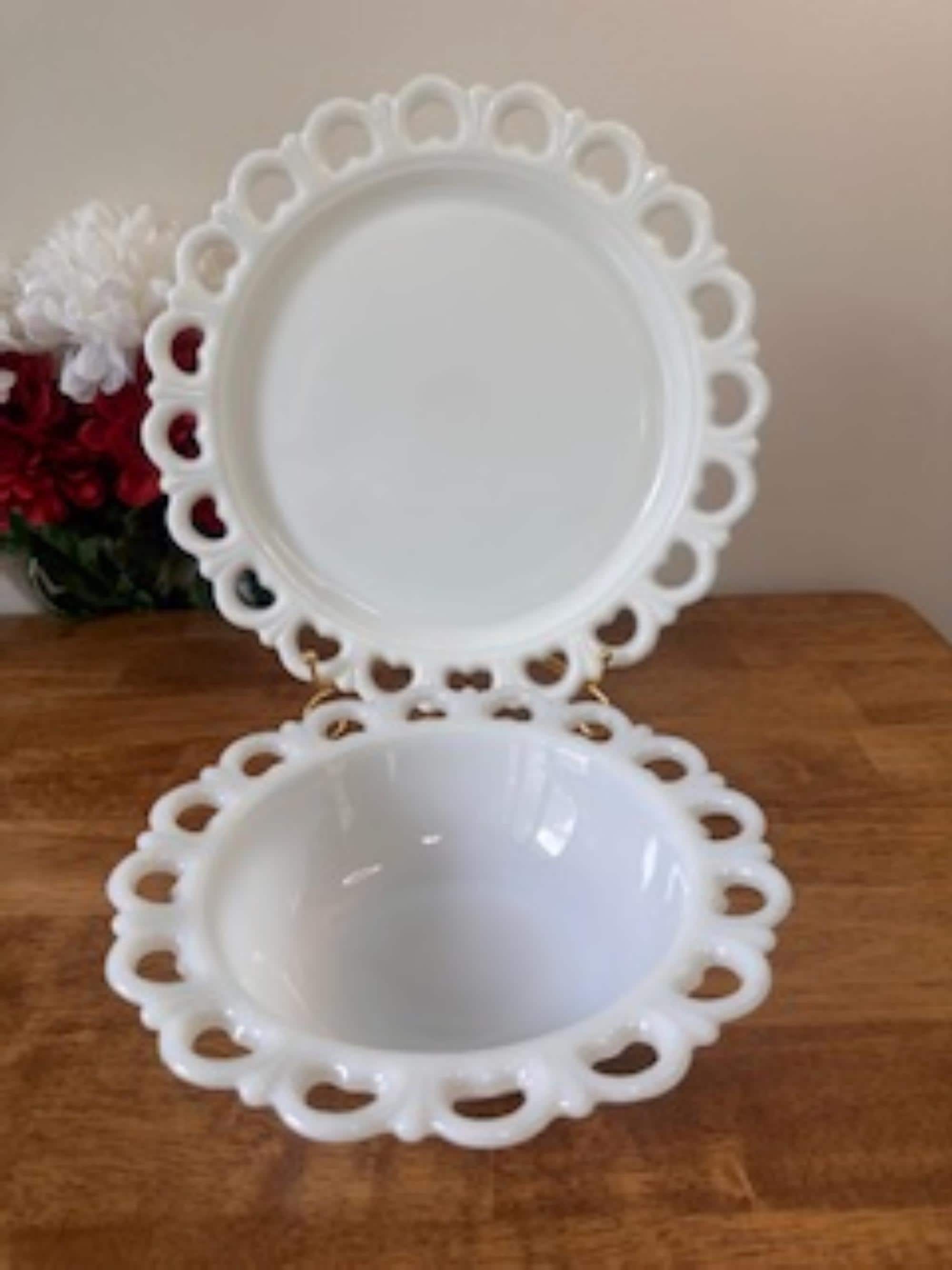 Vintage Milk Glass Lace Edge Bowl and Platter Set Westmoreland