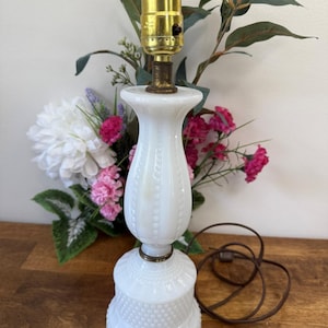 Vintage Milk Glass Table Lamp Beaded Pattern Pedestal Base Mid-Century Cottage