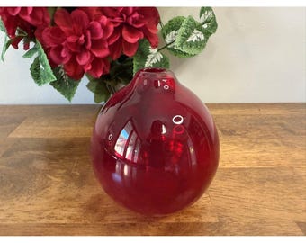 ヴィンテージ ルビーレッド アートガラス花瓶 - Etsy 日本
