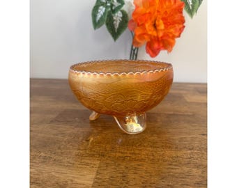 Vintage Karneval Glasfuß Schüssel Ringelblumen irisierenden ausgebogten Rand