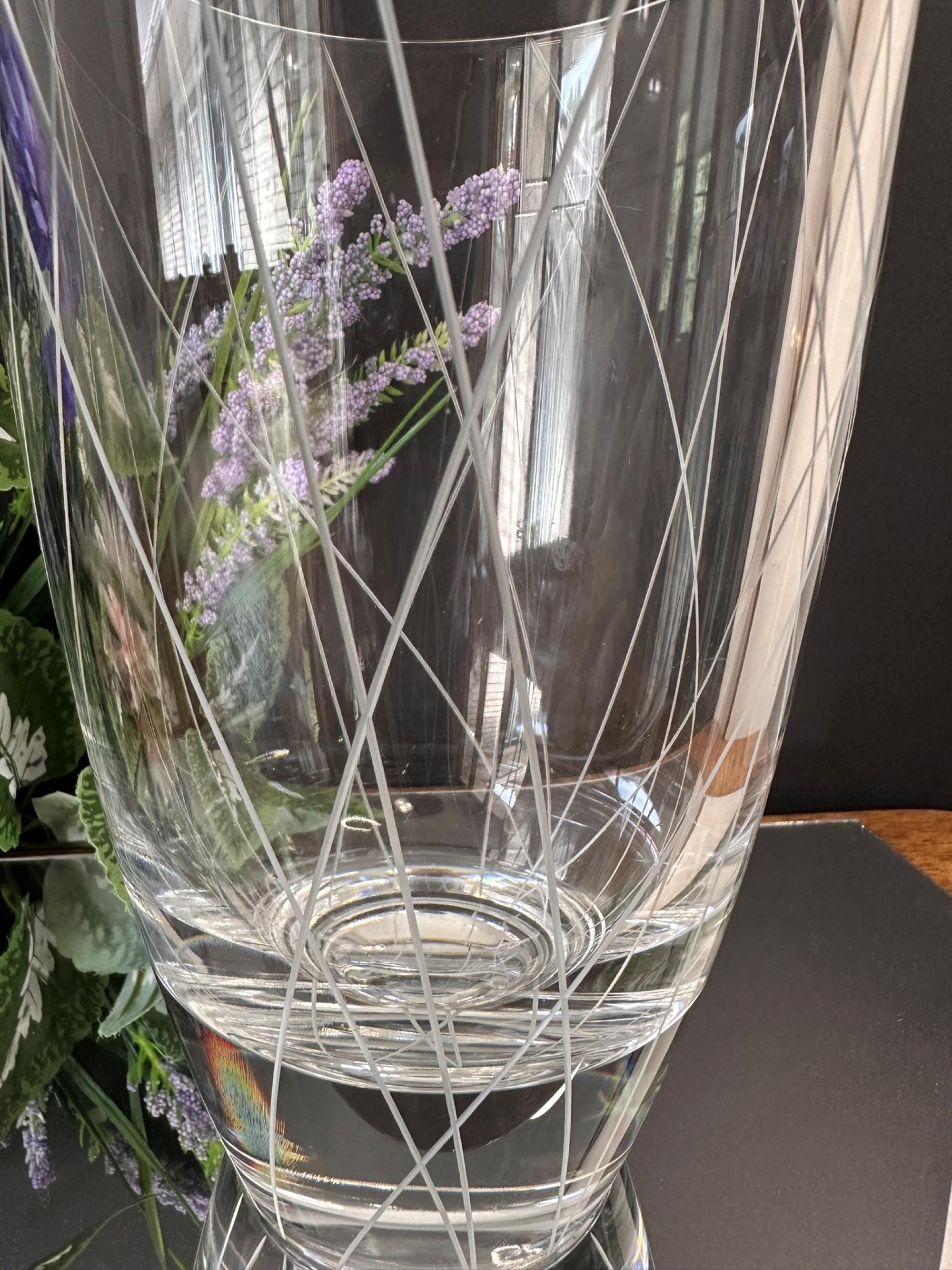 Cristal J.G. Durand France Cut Crystal Vase Criss-cross Etched