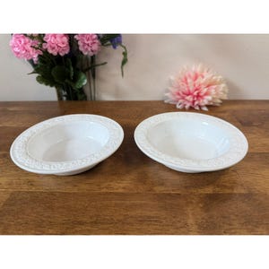 Vintage Milk Glass Dessert Bowls Floral Embossed Pattern 2 White Bowls Wedding