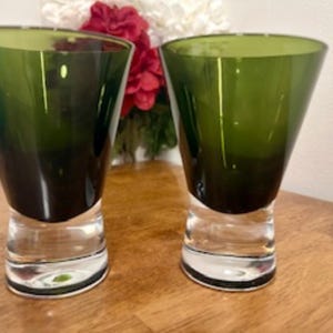 Vintage Olive Green Flared Cocktail Glasses – Set of 2 – 6 oz Mid-Century Barware